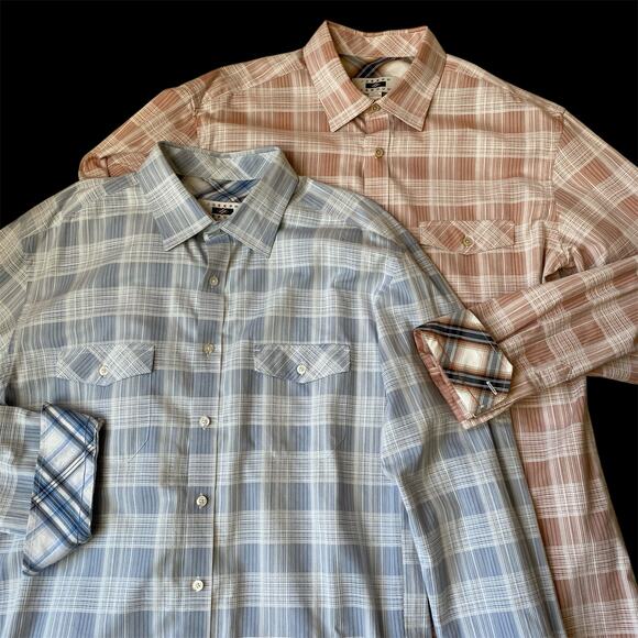 Joseph Abboud Contrast Cuffs Shirts Men XLT Lot of 2 Blue Pink Plaid Western LS - Picture 1 of 11